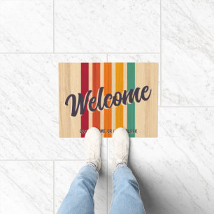 Retro Vintage Stripes Custom Name Fun Welcome Doormat