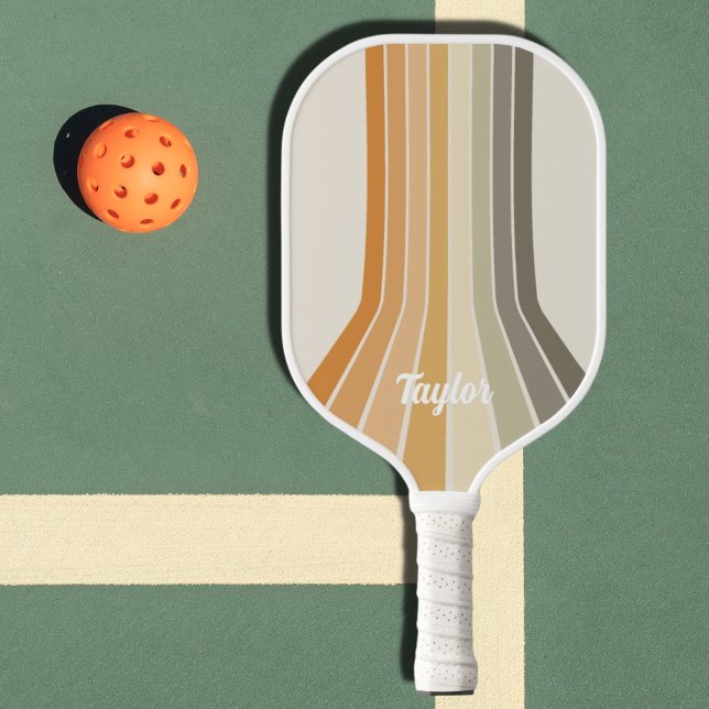 Retro Vintage Stripes Orange Green Custom Name Pickleball Paddle (Creator Uploaded)