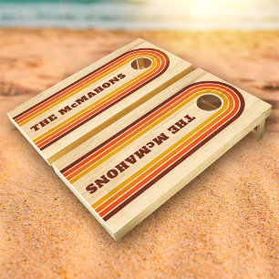 Retro Vintage Stripes YOUR Family Name Fun Custom Cornhole Set
