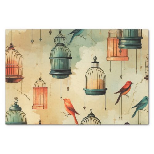 Retro Vintage Style Birdcages and Birds Decoupage Tissue Paper