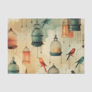 Retro Vintage Style Birdcages and Birds Decoupage Tissue Paper