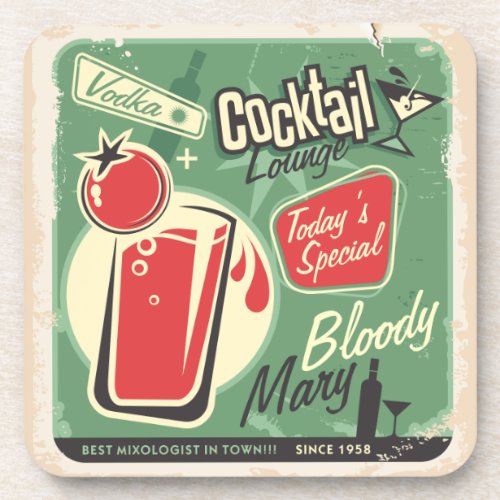 Retro Vintage Style Cocktail Poster Beverage Coaster