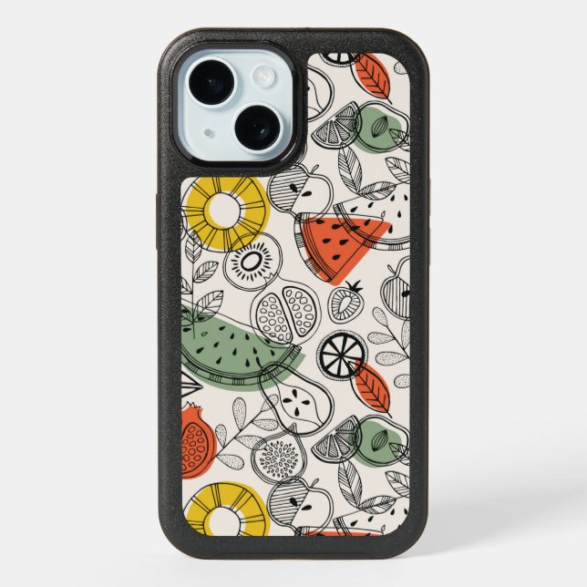 Retro Vintage Style Fruit Pattern iPhone 15 Case (Back)
