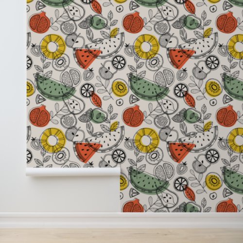 Retro Vintage Style Fruit Pattern Wallpaper
