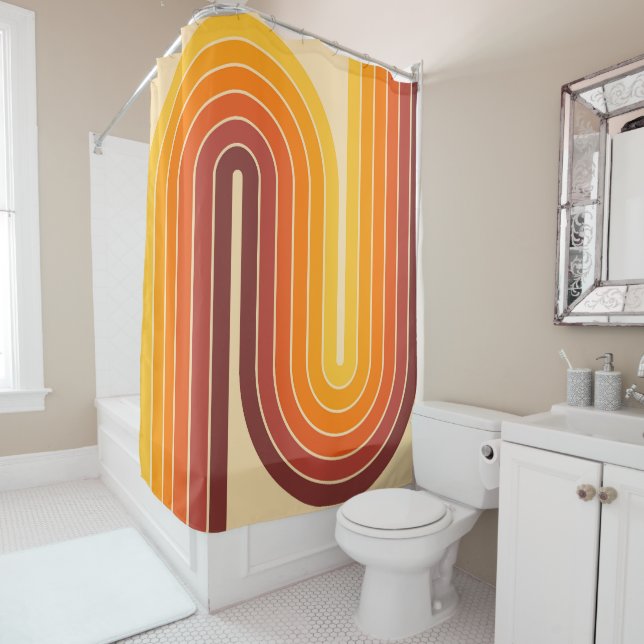 Retro Vintage Style Geometric Design Shower Curtain (In Situ)