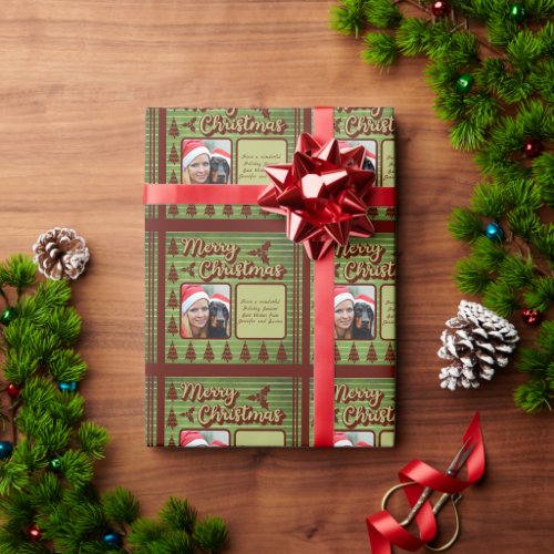 Retro Vintage Style Pet Photo Text Christmas Wrapping Paper