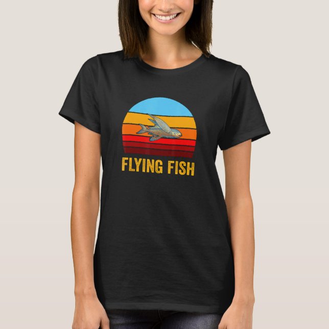 Retro Vintage Style Sunset Flying Fish T-Shirt (Front)