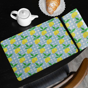 Retro Vintage Style Yellow Lemons Blue White Check Cloth Placemat