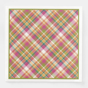 Retro Vintage Summer Plaid Tartan Squares Pattern Paper Dinner Napkins