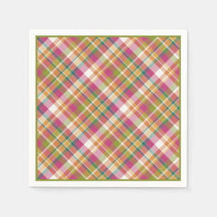 Retro Vintage Summer Plaid Tartan Squares Pattern Paper Napkins