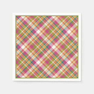 Retro Vintage Summer Plaid Tartan Squares Pattern Paper Napkins