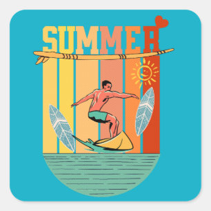 Retro Vintage Summer Surfing Square Sticker