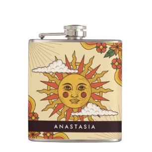 Retro Vintage Sun Personalized Hip Flask