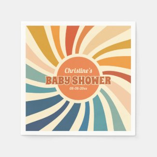 Retro Vintage Sun Rainbow Baby Shower