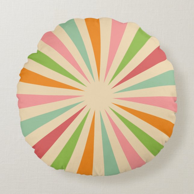 Retro Vintage Sun Rays Round Pillow (Front)
