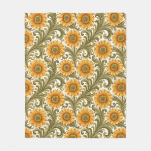 Retro Vintage Sunflower Pattern Fleece Blanket