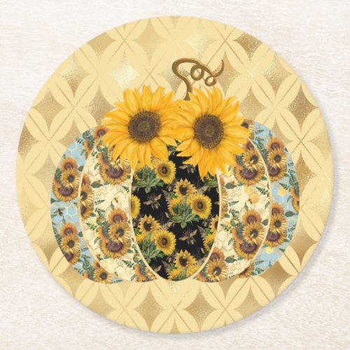 Retro Vintage Sunflower Pumpkin Paper Coasters