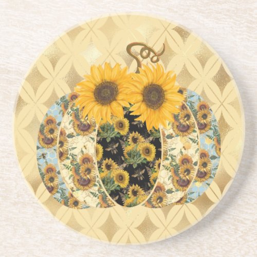 Retro Vintage Sunflower Pumpkin Sandstone Coasters