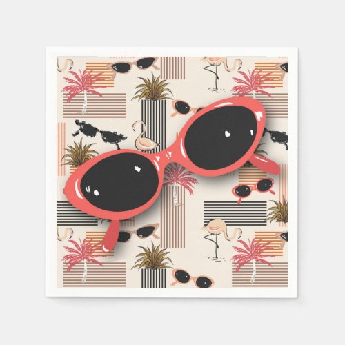 Retro Vintage Sunglasses Flamingos Palms Napkins