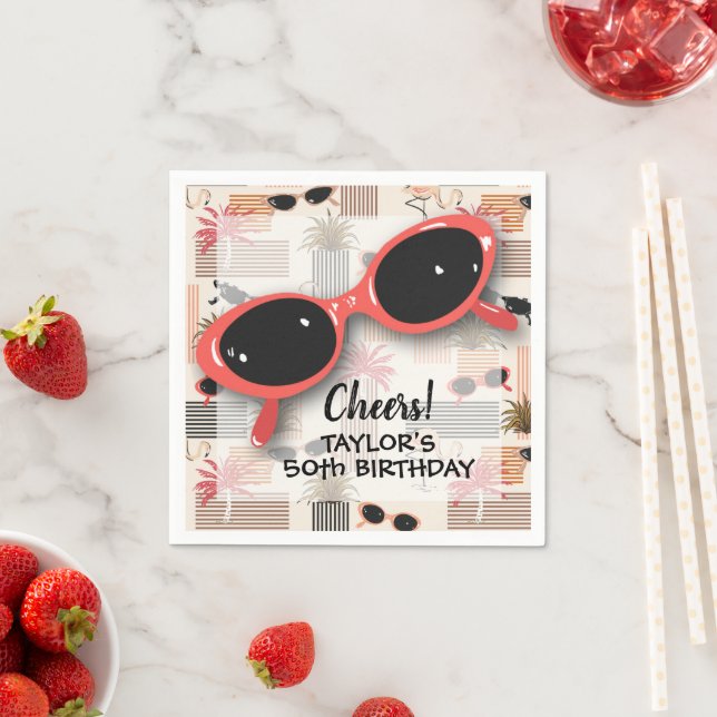 Retro Vintage Sunglasses Flamingos Palms Napkins (Insitu)