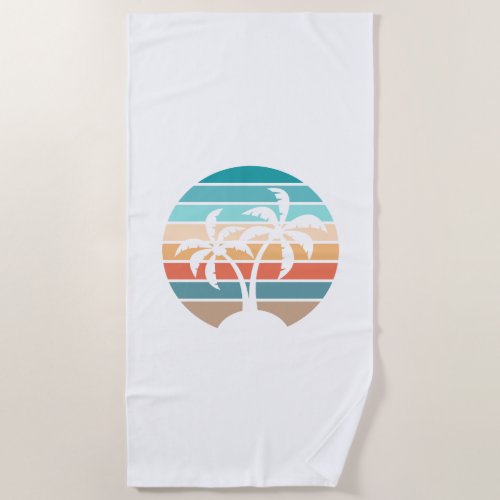 Retro Vintage Sunset and Palm Trees Beach Towel