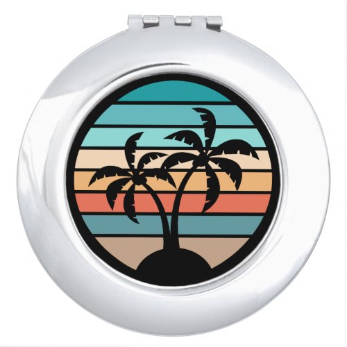 Retro Vintage Sunset and Palm Trees Compact Mirror