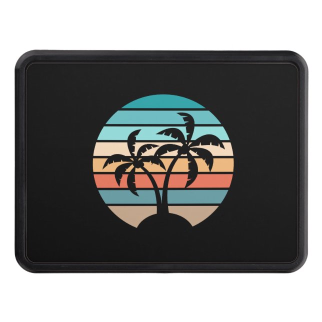 Retro Vintage Sunset and Palm Trees Hitch Cover (Front)