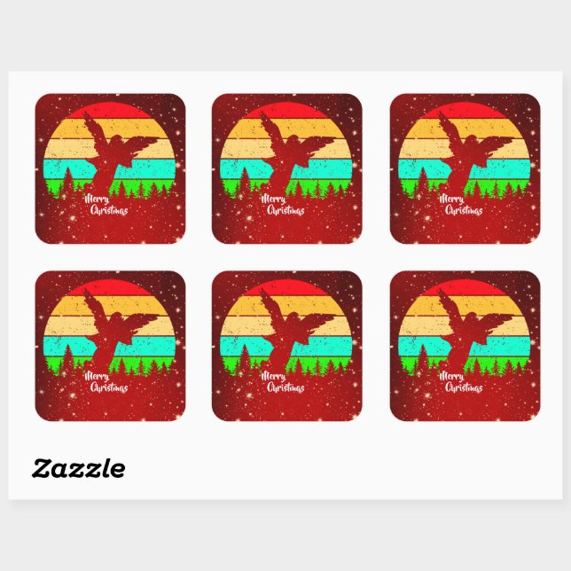 Retro Vintage Sunset Angel Merry Christmas   Square Sticker (Sheet)