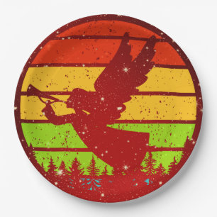 Retro Vintage Sunset Angel with Horn 9" Paper Plates