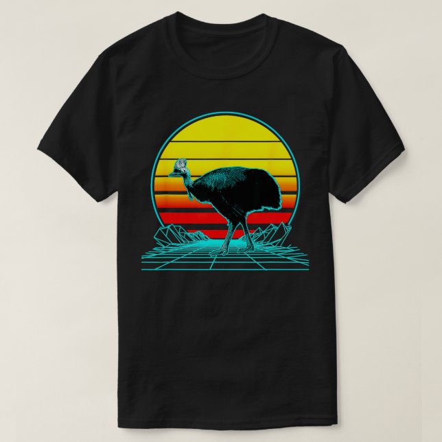 Retro Vintage Sunset Cassowary  T-Shirt (Design Front)