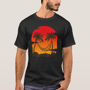 Retro Vintage Sunset Coco Palm Tree Tropical Beac T-Shirt