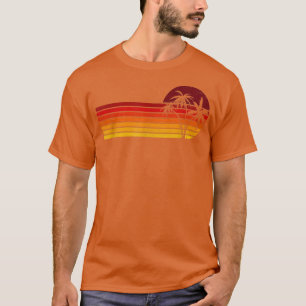 Retro Vintage Sunset Coco Palm Tree Tropical Beach T-Shirt