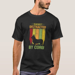 Retro Vintage Sunset Easily Distracted By Corgi T-Shirt