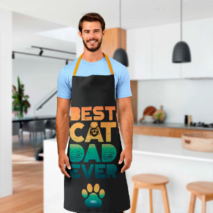Retro Vintage Sunset Fathers Day Best Cat Dad Ever Apron
