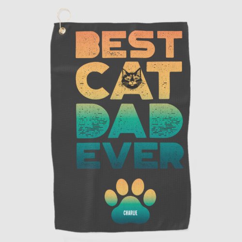 Retro Vintage Sunset Fathers Day Best Cat Dad Ever Golf Towel