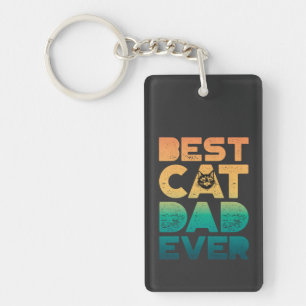 Retro Vintage Sunset Fathers Day Best Cat Dad Ever Keychain