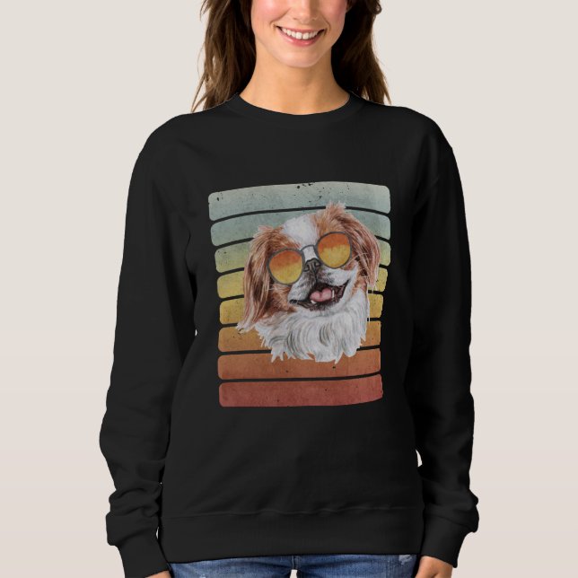 Retro Vintage Sunset Japanese Chin Mom Dad Sweatshirt (Front)
