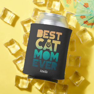 Retro Vintage Sunset Mothers Day Best Cat Mom Ever Can Cooler