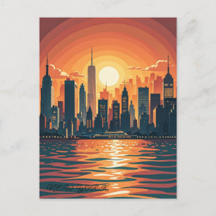 Retro Vintage Sunset over Manhattan Postcard