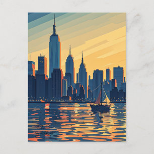 Retro Vintage Sunset over Manhattan Postcard