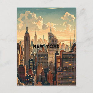 Retro Vintage Sunset over Manhattan Postcard