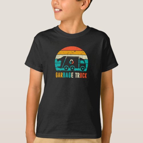Retro Vintage Sunset Recycling Garbage Truck T_Shirt