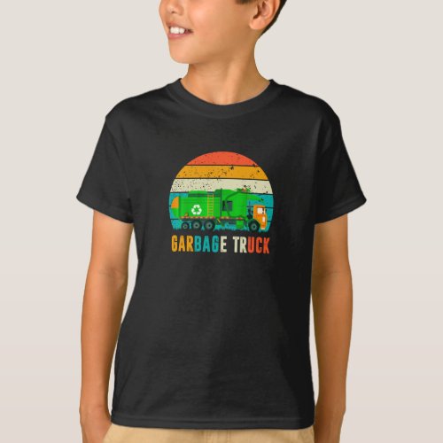 Retro Vintage Sunset Recycling Garbage Truck T_Shirt