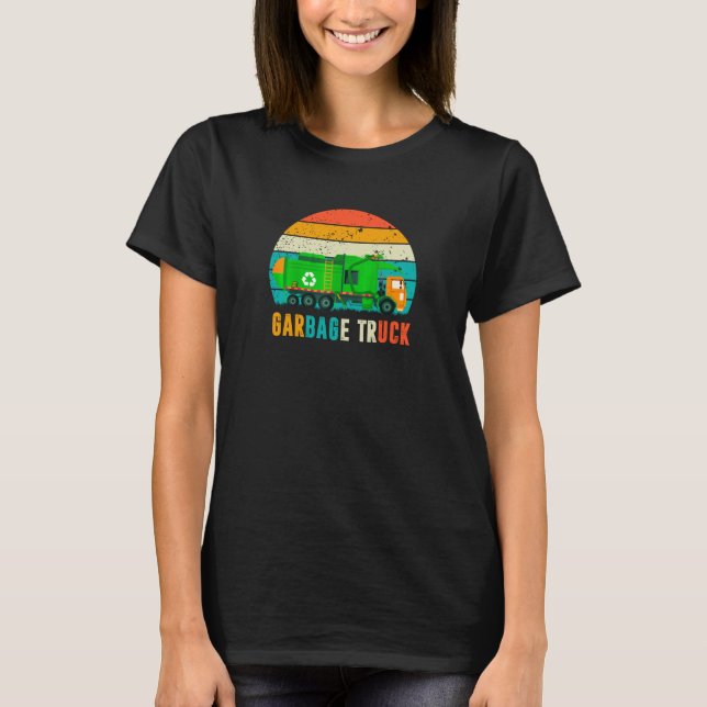 Retro Vintage Sunset Recycling Garbage Truck T-Shirt (Front)