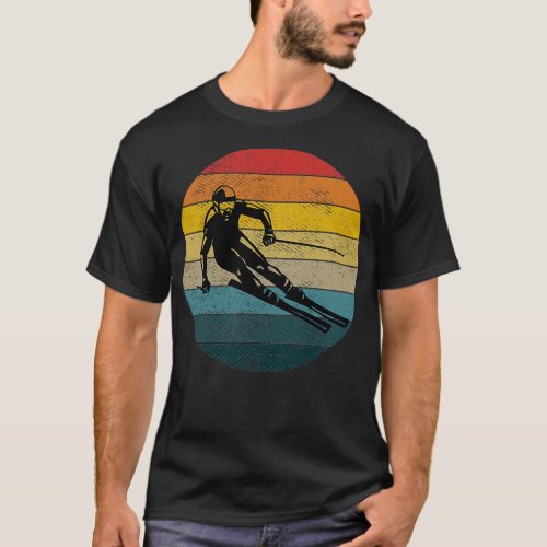Retro Vintage Sunset skiing winter sport gift T_Shirt