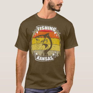 Retro Vintage Sunset Trees Fishing Kansas Fisherma T-Shirt