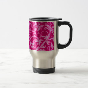Retro Vintage Swirls Hot Pink Travel Commuter Mug