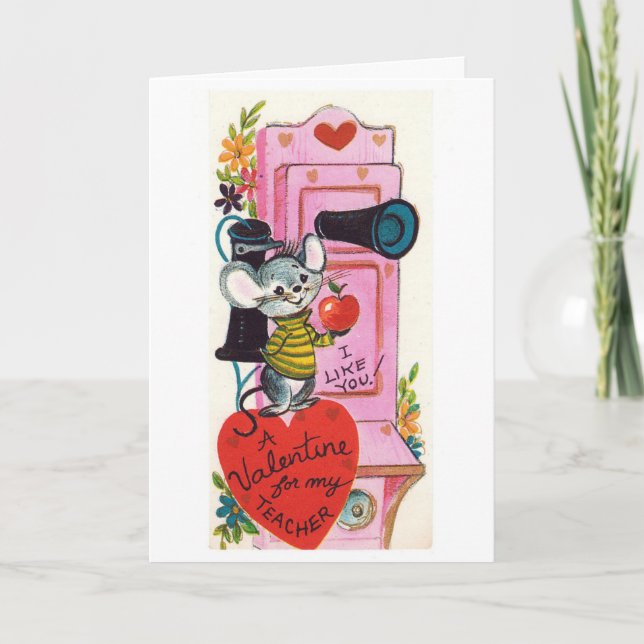 retro vintage Teacher Valentine Holiday card (Front)