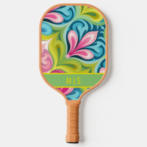 Retro Vintage Teal Pink Green Abstract Name  Pickleball Paddle