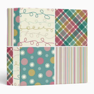 Retro Vintage Teal Plaid Dots Squares Pattern 3 Ring Binder